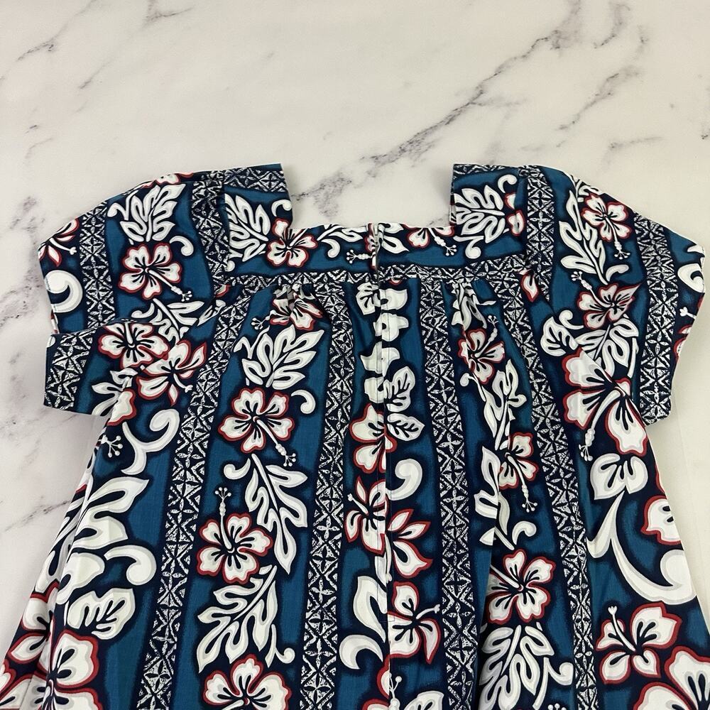 Royal Creations Womens Vintage 80s Muumuu Shift Dress Size M Blue Red Hawaiian - Picture 8 of 10